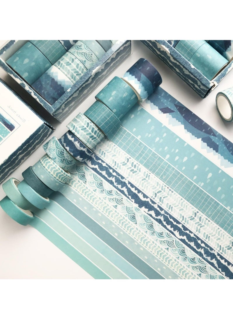 CMGTYYD - 12-Pack Modern Arts & Crafts Decorative Tapes Set, Variety of Widths 1cm, 1.5cm, 2cm, 3cm for Scrapbooking, DIY Crafts, Kids' Projects, Wrapping, Journaling, 3M Each Roll (Blue) - Image 1