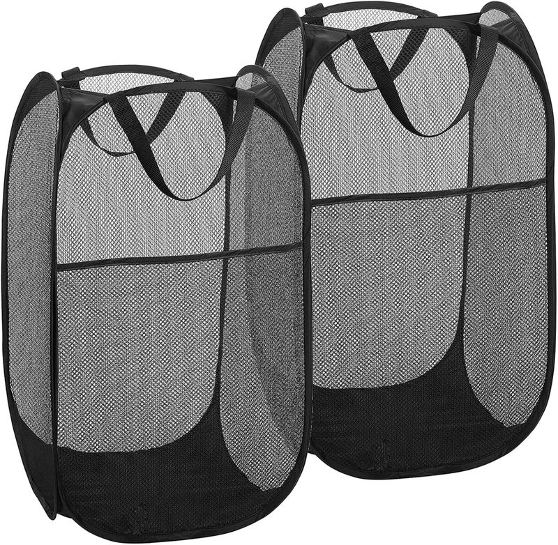 LVXINLI 2 Pack Popup Laundry Hamper,Foldable Mesh Laundry Basket with Durable Handle,Easy to Open and Fold for Dorm, Laundry Room, Bedroom, RV(Black and Black)… - Image 1