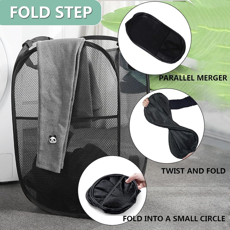 LVXINLI 2 Pack Popup Laundry Hamper,Foldable Mesh Laundry Basket with Durable Handle,Easy to Open and Fold for Dorm, Laundry Room, Bedroom, RV(Black and Black)… - Image 3