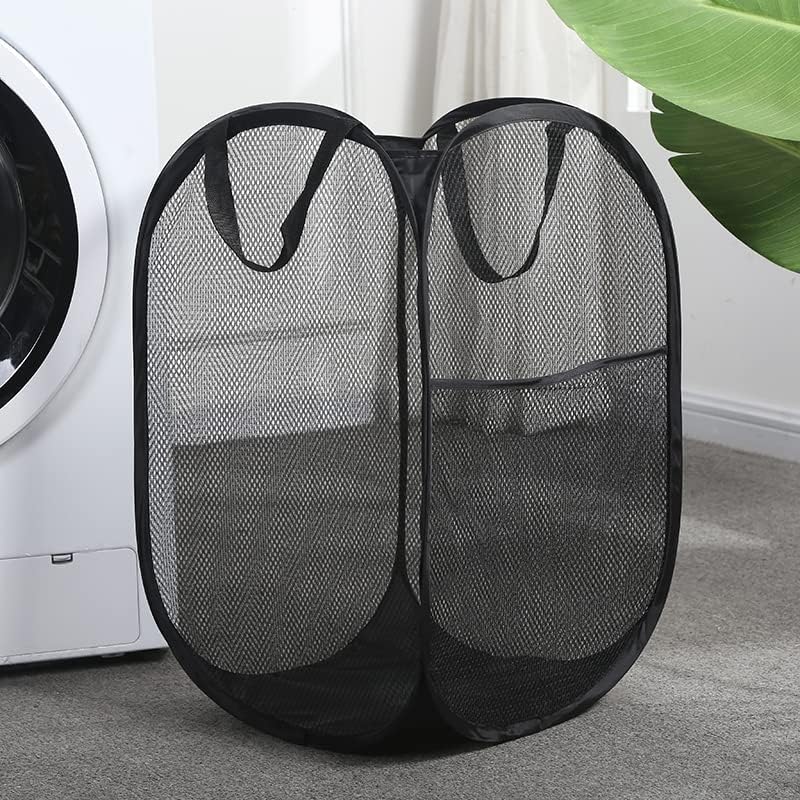 LVXINLI 2 Pack Popup Laundry Hamper,Foldable Mesh Laundry Basket with Durable Handle,Easy to Open and Fold for Dorm, Laundry Room, Bedroom, RV(Black and Black)… - Image 2