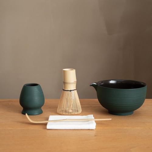 WUSEI 6-pcs Japanese Matcha Whisk Set, Handmade Ceramic Matcha Set with Bowl(Chawan),Bamboo Whisk(Chasen) and Holder, Scoop, Sifter & Tea Towel,Matcha Kit for Ceremony (Turquoise Green) - Image 1