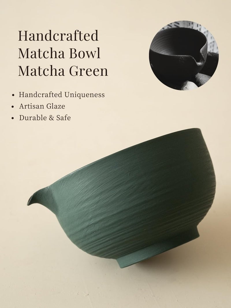 WUSEI 6-pcs Japanese Matcha Whisk Set, Handmade Ceramic Matcha Set with Bowl(Chawan),Bamboo Whisk(Chasen) and Holder, Scoop, Sifter & Tea Towel,Matcha Kit for Ceremony (Turquoise Green) - Image 2