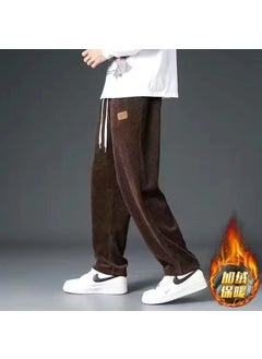 Corduroy Straight-Leg Wide-Leg Casual Trousers For Men New Spring Autumn Season Loose Fit Draped Style Trendy Brand Mens Pants Brown plus velvet