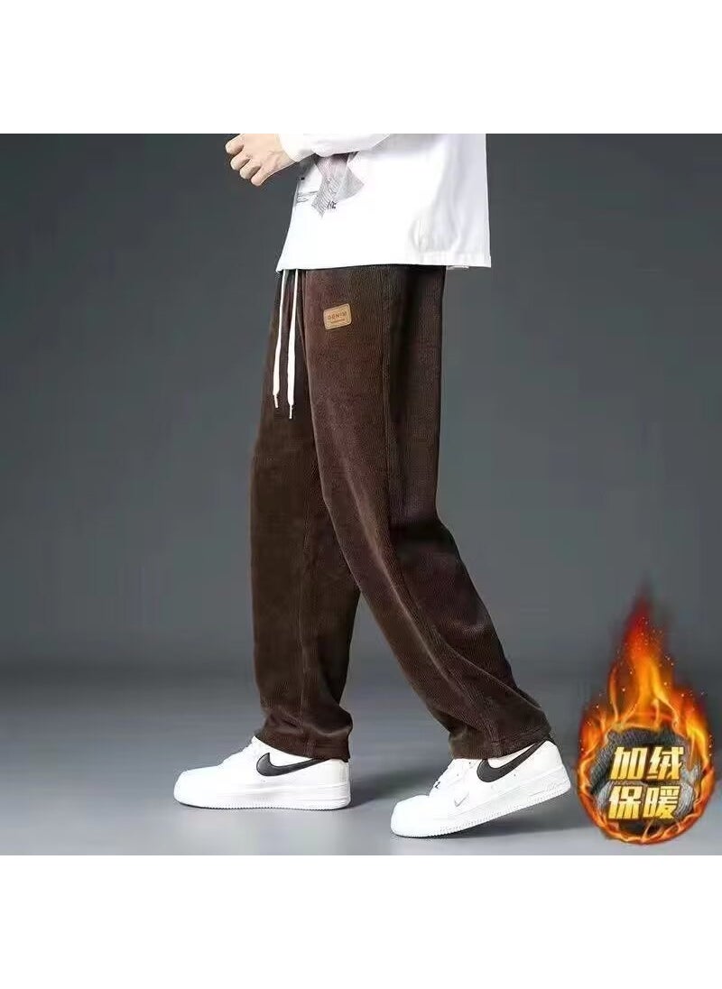 Generic - Corduroy Straight-Leg Wide-Leg Casual Trousers For Men New Spring Autumn Season Loose Fit Draped Style Trendy Brand Mens Pants Brown plus velvet - Image 1