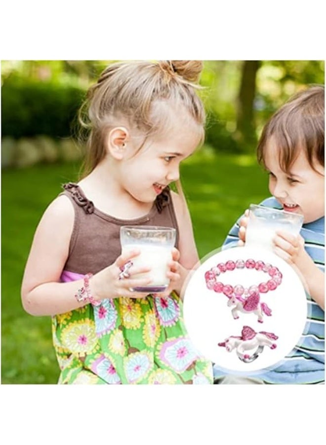 Beauenty Unicorn Bracelet Ring Set for Girls 12 Pcs, Stocking Fillers for Girls Jewelry Set Shiny Rainbow Unicorn Crown Beaded Bracelet with Colorful Adjustable Rings - Image 3