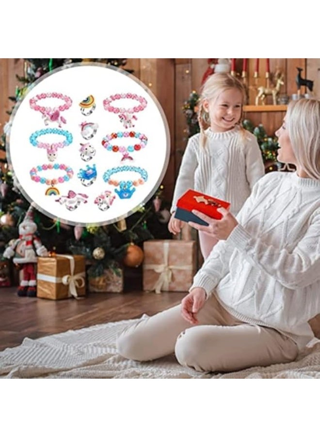 Beauenty Unicorn Bracelet Ring Set for Girls 12 Pcs, Stocking Fillers for Girls Jewelry Set Shiny Rainbow Unicorn Crown Beaded Bracelet with Colorful Adjustable Rings - Image 4