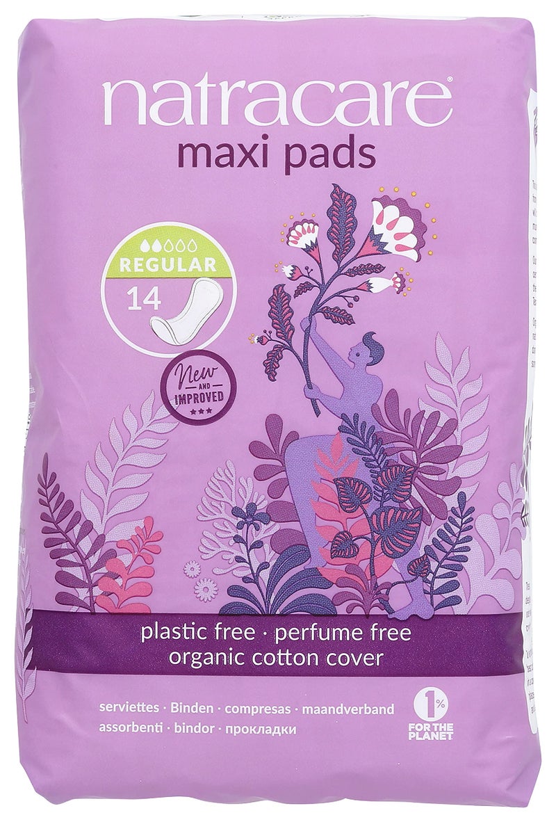 Natracare Natural Traditional Style Maxi Pads, Regular, Individually Wrapped, Without Wings in Plant-Based Bag (1 Pack, 14 Pads Total) - Image 3