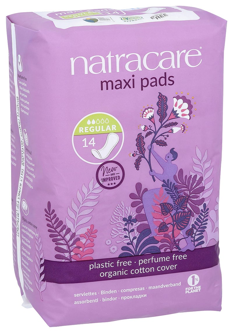 Natracare Natural Traditional Style Maxi Pads, Regular, Individually Wrapped, Without Wings in Plant-Based Bag (1 Pack, 14 Pads Total) - Image 2