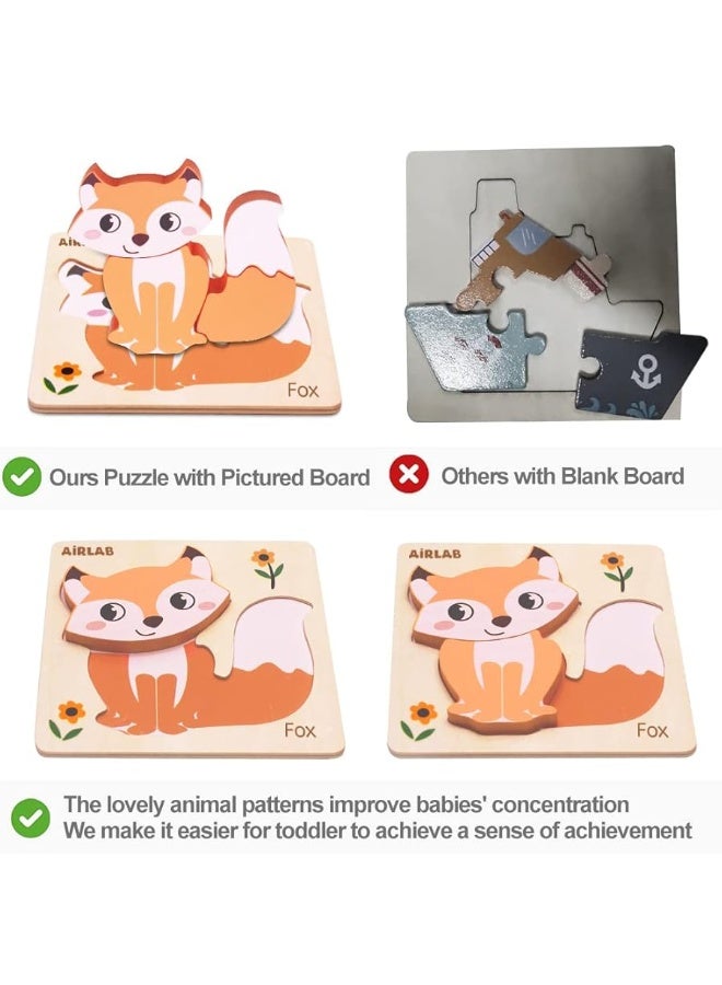 Airlab Wooden Puzzles for Toddlers 1 2 3 Year Old Animals Shape Puzzle Toys for Travel Airplane Gift for Kids Montessori Early Development Gifts for Baby Boys Girls with Drawstring Bag Pack of 4 - Image 3