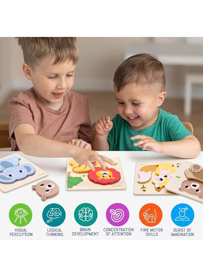 Airlab Wooden Puzzles for Toddlers 1 2 3 Year Old Animals Shape Puzzle Toys for Travel Airplane Gift for Kids Montessori Early Development Gifts for Baby Boys Girls with Drawstring Bag Pack of 4 - Image 2