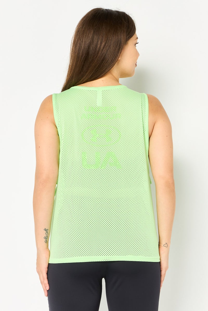 UNDER ARMOUR Women Loose Fit Sleeveless Training Tank Top, Lime - Image 3