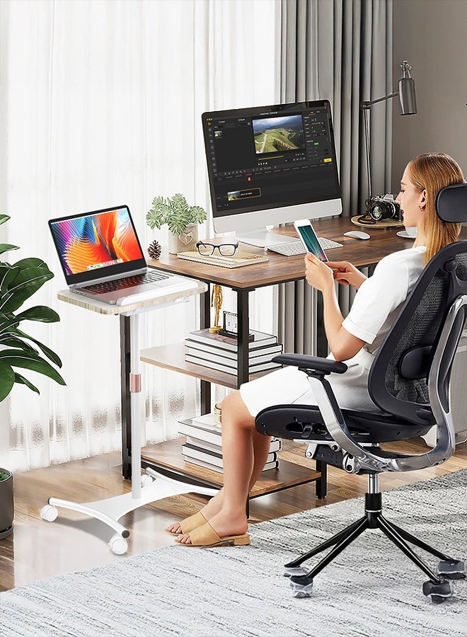 WALALLA Laptop Floor Stand with Wheels - 2 in 1 Dual-use Floor & Desk, Adjustable Height from 50 to 130cm, Perfect for Home, Office, Meeting Room, Study (White Ash Effect), 360° tilt - Image 5