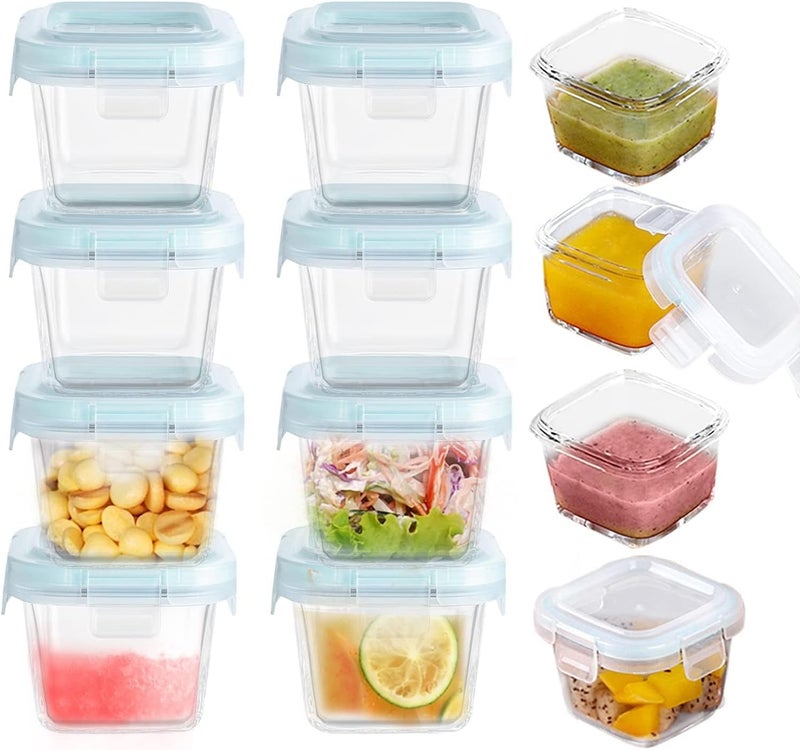MEETOZ 12 Pack Glass Baby Food Storage Containers, 6 Oz Baby Food Glass Containers with Airtight Locking Lids for Snacks, Overnight Oats, Condiment Salad Dressing Sauce, Microwave, Dishwasher Safe (Square) - Image 1
