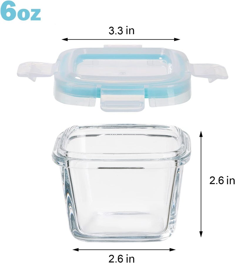 MEETOZ 12 Pack Glass Baby Food Storage Containers, 6 Oz Baby Food Glass Containers with Airtight Locking Lids for Snacks, Overnight Oats, Condiment Salad Dressing Sauce, Microwave, Dishwasher Safe (Square) - Image 2