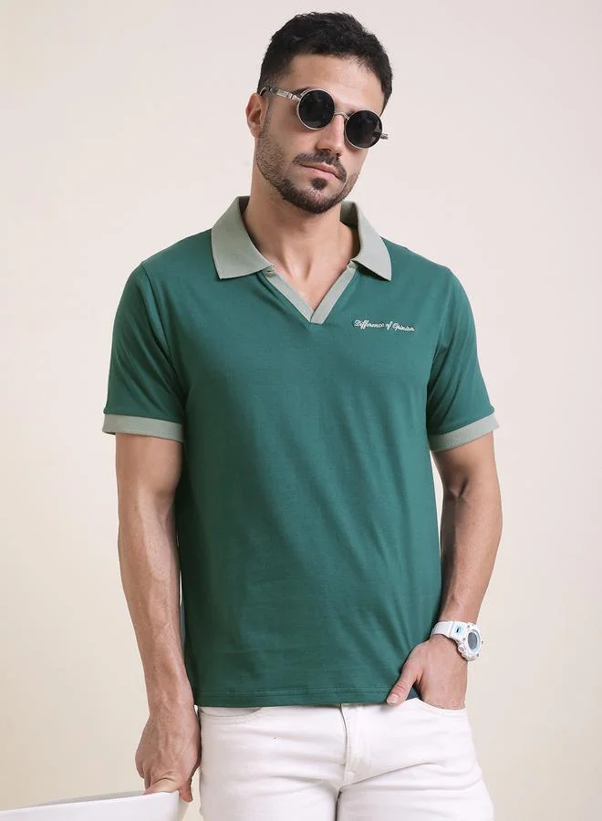 Difference of Opinion Men Relaxed Fit Embroidery Open Collar Polo