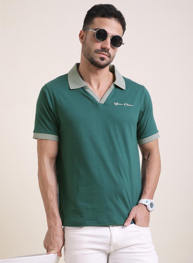 Difference of Opinion Men Relaxed Fit Embroidery Open Collar Polo - Image 1