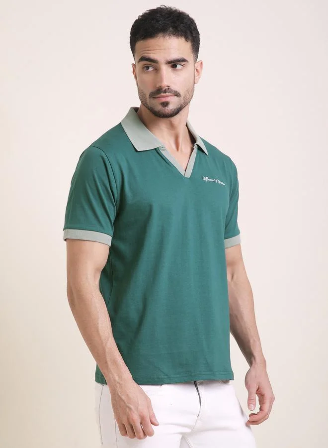 Difference of Opinion Men Relaxed Fit Embroidery Open Collar Polo
