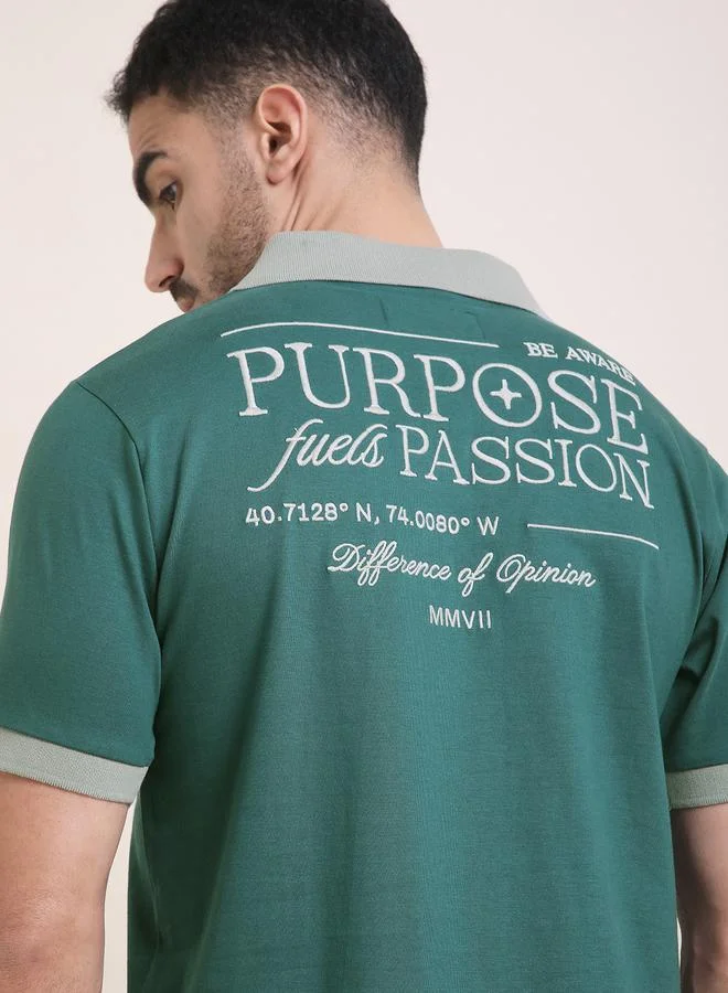 Difference of Opinion Men Relaxed Fit Embroidery Open Collar Polo