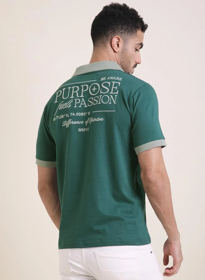 Difference of Opinion Men Relaxed Fit Embroidery Open Collar Polo