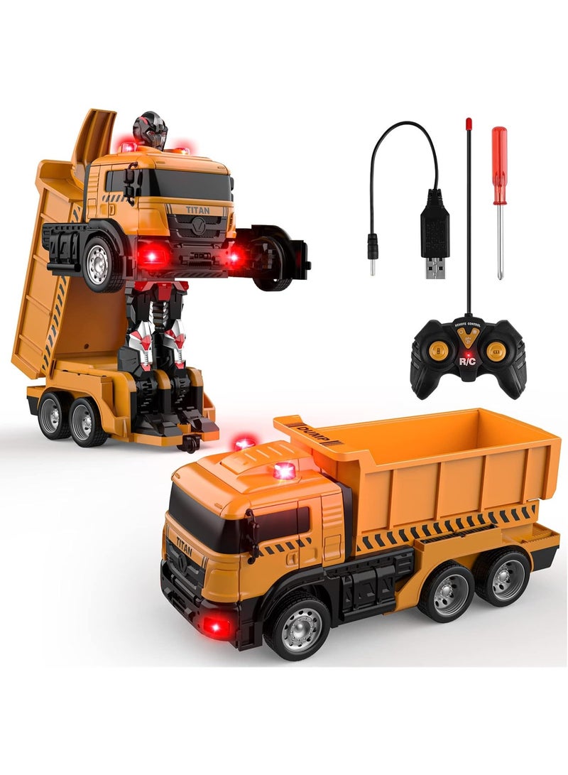 ELTRAZONE Dump Truck Transforming Robot RC Toy for Kids – Remote Control Construction Truck with Movable Dump Bed, LED Lights, Realistic Sound Effects, 2-in-1 Transformer Vehicle Toy Ages 4+ - Image 1
