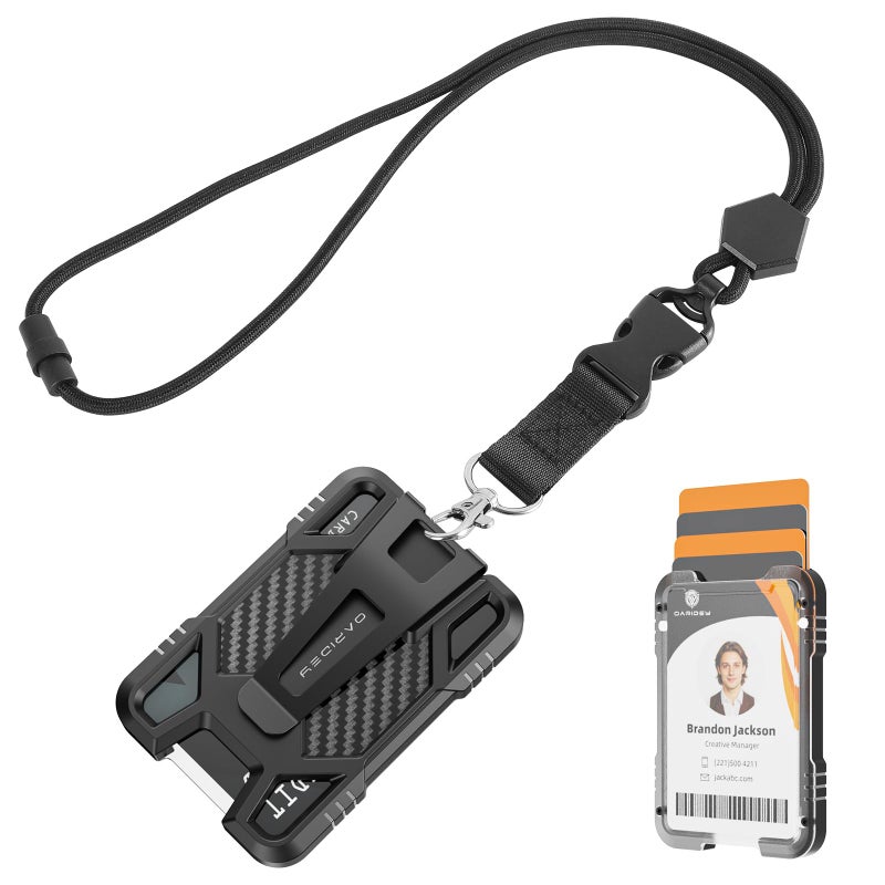Oaridey ID Badge Holder with Lanyard, Safety Breakaway Lanyard with ID Holder, ID Card Holder with 5 Cards Capacity, Carbon Fiber Bagde Wllet, Quick Release, Perfect for Work and Daily Use - Image 1
