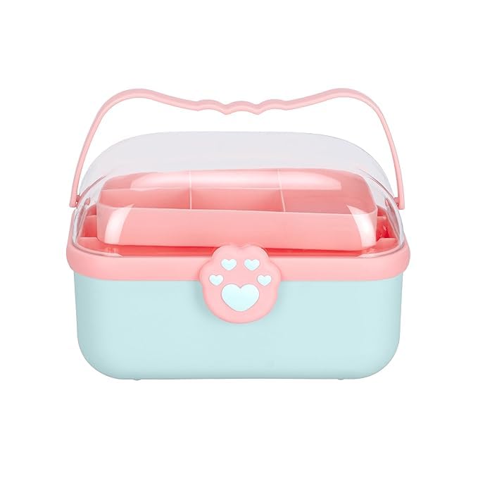 MAMMOTH Heart Design Hair Accessories Storage Organizer Box With Handle 3Layers Plastic Medical Storage Containers Removable Tray Multipurpose Compartment For Hair Pins Scrunchies Art Craft - Image 1