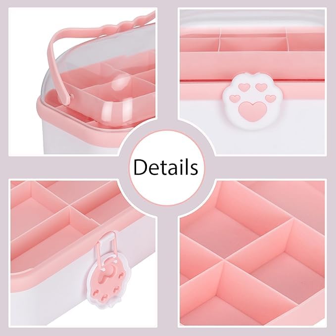 MAMMOTH Heart Design Hair Accessories Storage Organizer Box With Handle 3Layers Plastic Medical Storage Containers Removable Tray Multipurpose Compartment For Hair Pins Scrunchies Art Craft - Image 3