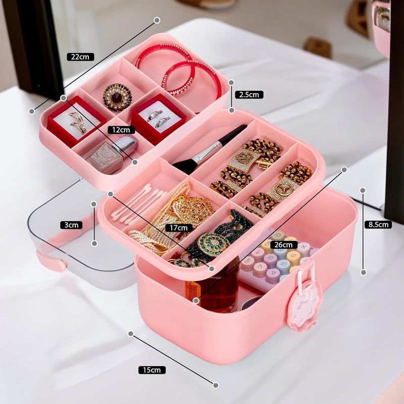 MAMMOTH Heart Design Hair Accessories Storage Organizer Box With Handle 3Layers Plastic Medical Storage Containers Removable Tray Multipurpose Compartment For Hair Pins Scrunchies Art Craft - Image 2