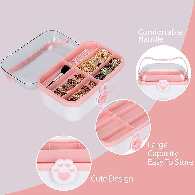 MAMMOTH Heart Design Hair Accessories Storage Organizer Box With Handle 3Layers Plastic Medical Storage Containers Removable Tray Multipurpose Compartment For Hair Pins Scrunchies Art Craft - Image 5
