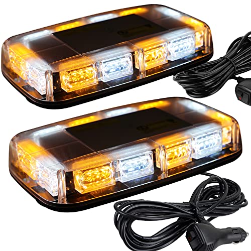 ASPL 2pcs 48LED Roof Top Strobe Lights, High Visibility Emergency Safety Warning LED Mini Strobe Light bar with Magnetic Base for 12-24V Snow Plow, Trucks, Construction Vehicles (Amber/White) - Image 1