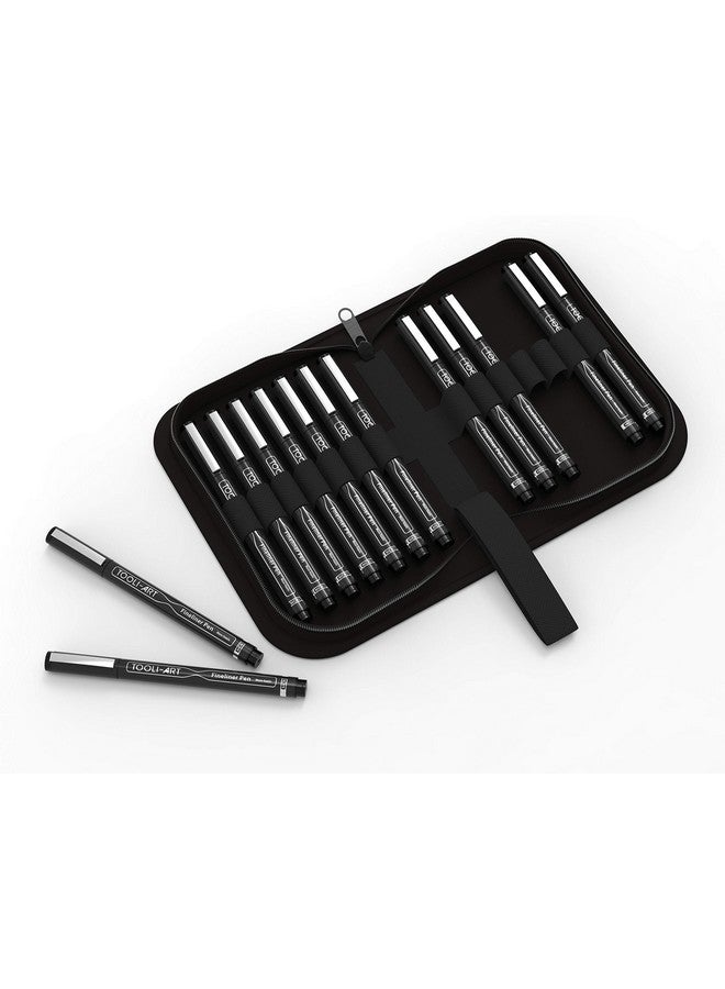 TOOLI-ART Microline 14 Pens With Case Fineliner Multiliner Archival Ink Waterproof Journaling Illustration Architecture Technical Drawing Outlining Scrapbooking Manga Writing Rock Painting Black - Image 2