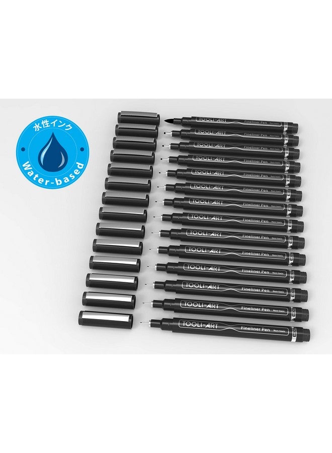 TOOLI-ART Microline 14 Pens With Case Fineliner Multiliner Archival Ink Waterproof Journaling Illustration Architecture Technical Drawing Outlining Scrapbooking Manga Writing Rock Painting Black - Image 3
