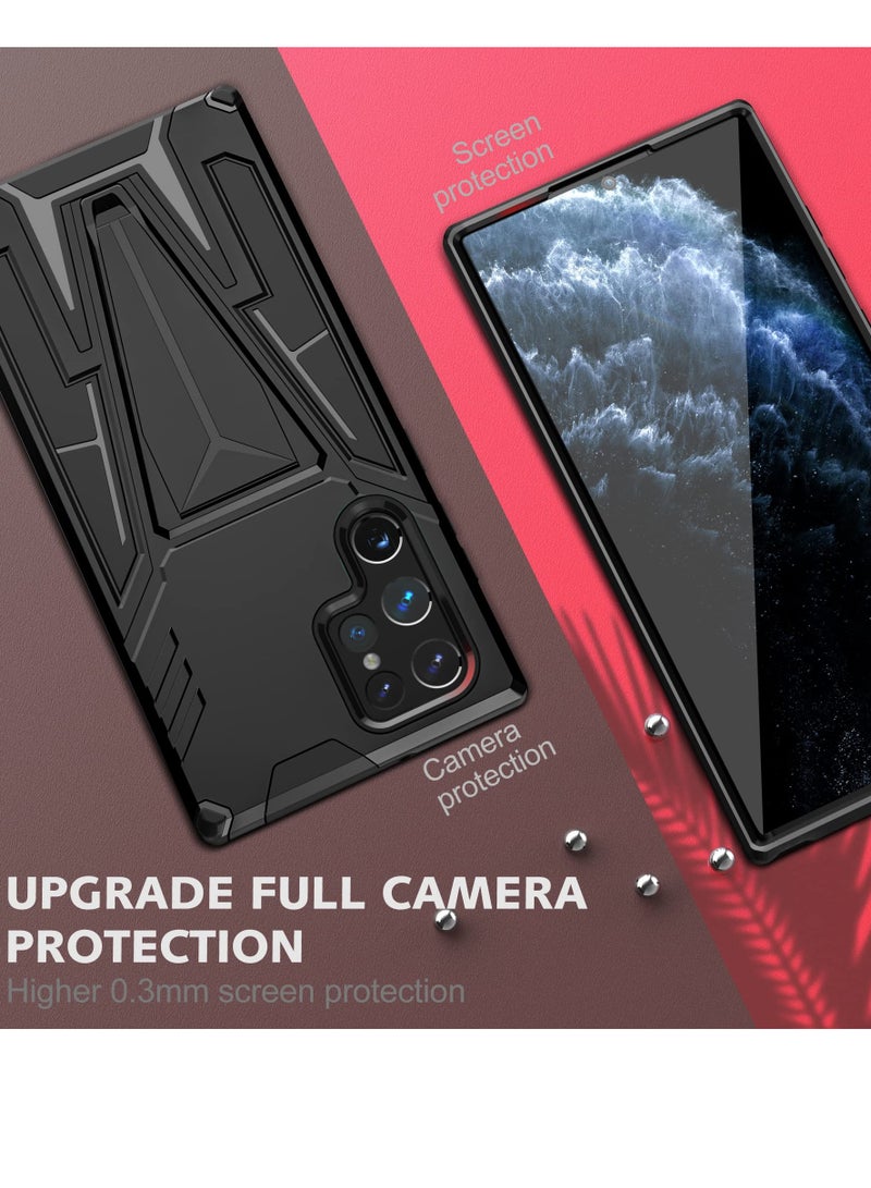 Heavy Duty Military Grade Phone Case for Galaxy S22 Ultra 5G with Built-In Stand and Magnetic Feature - Compatible Samsung Galaxy S22 Ultra (Black) - Image 2