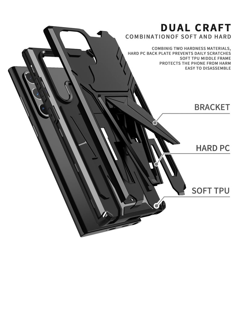 Heavy Duty Military Grade Phone Case for Galaxy S22 Ultra 5G with Built-In Stand and Magnetic Feature - Compatible Samsung Galaxy S22 Ultra (Black) - Image 4