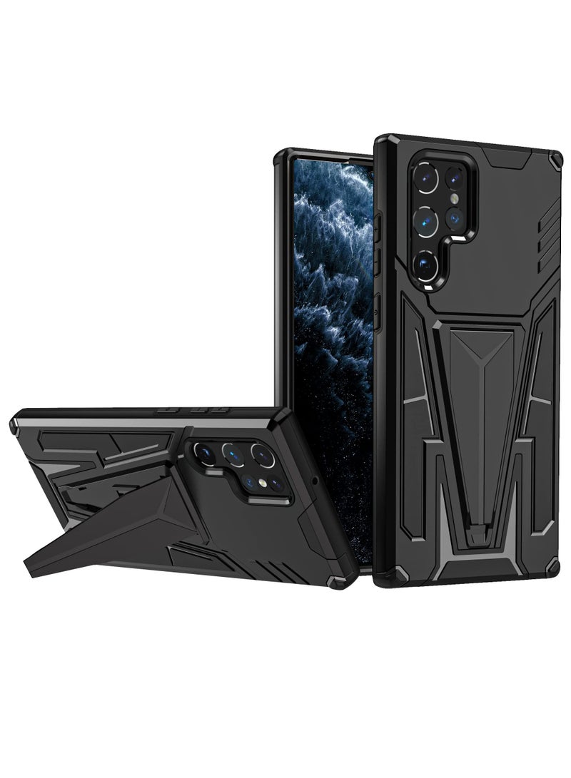 Heavy Duty Military Grade Phone Case for Galaxy S22 Ultra 5G with Built-In Stand and Magnetic Feature - Compatible Samsung Galaxy S22 Ultra (Black) - Image 1