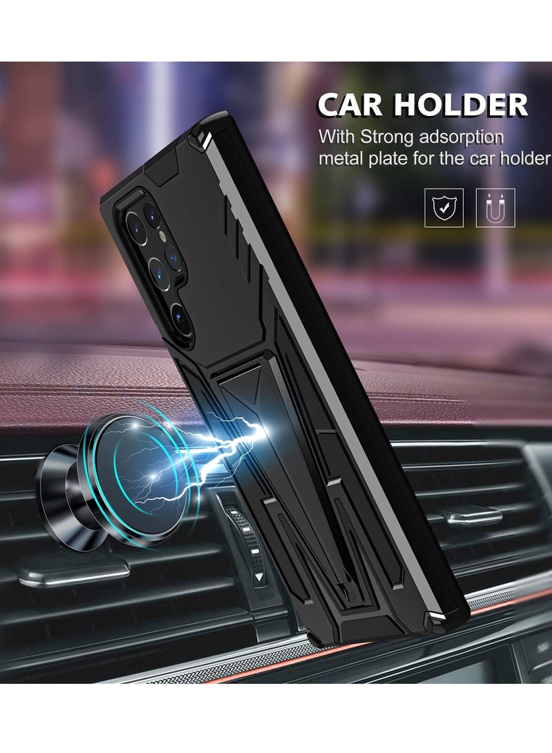Heavy Duty Military Grade Phone Case for Galaxy S22 Ultra 5G with Built-In Stand and Magnetic Feature - Compatible Samsung Galaxy S22 Ultra (Black) - Image 3