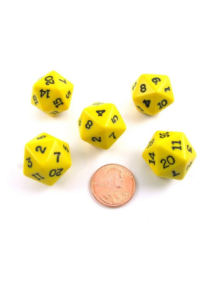 Koplow Games Set of 5 Twenty Sided 19mm D20 Opaque Dice RPG D&D Yellow with Black Numbers Die - Image 2