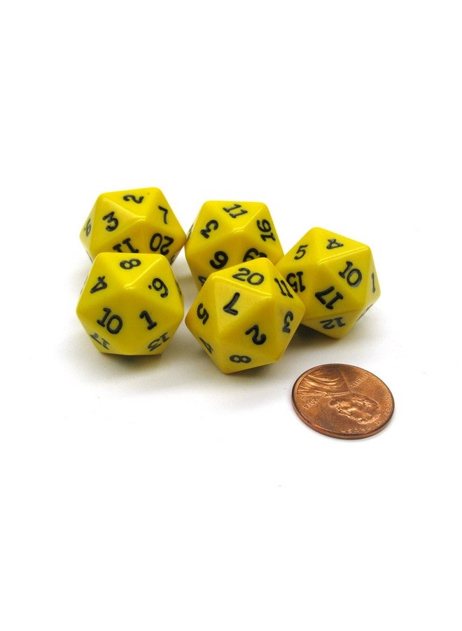 Koplow Games Set of 5 Twenty Sided 19mm D20 Opaque Dice RPG D&D Yellow with Black Numbers Die - Image 1