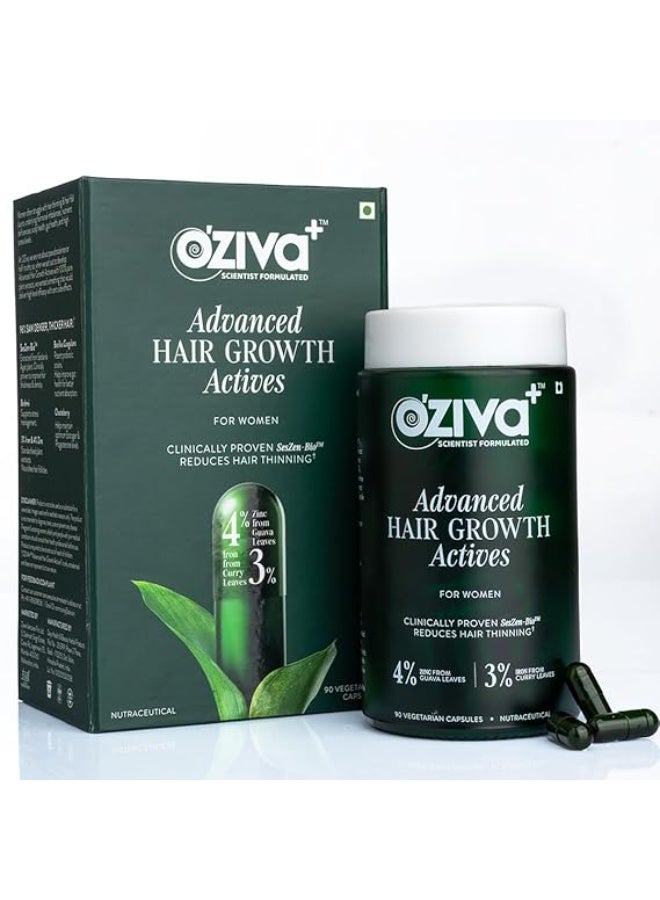 OZiva+ Advanced Hair Growth Actives | Reduces Thinning Hair & Improves Scalp Coverage | Scientist Formulated with Pure Plant Actives | No side effects | 90 Caps - Image 1