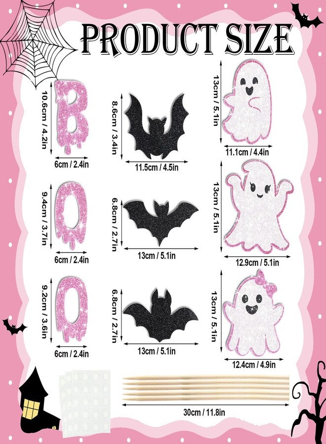 تاوباري زينة حفلات الهالوين الوردية من TaoBary، 36 قطعة، عصي مركزية على شكل شبح وردي لامع، زينة طاولة على شكل شبح الهالوين، زينة طاولة مرعبة براقة لحفلات استقبال المولود الجديد - Image 2