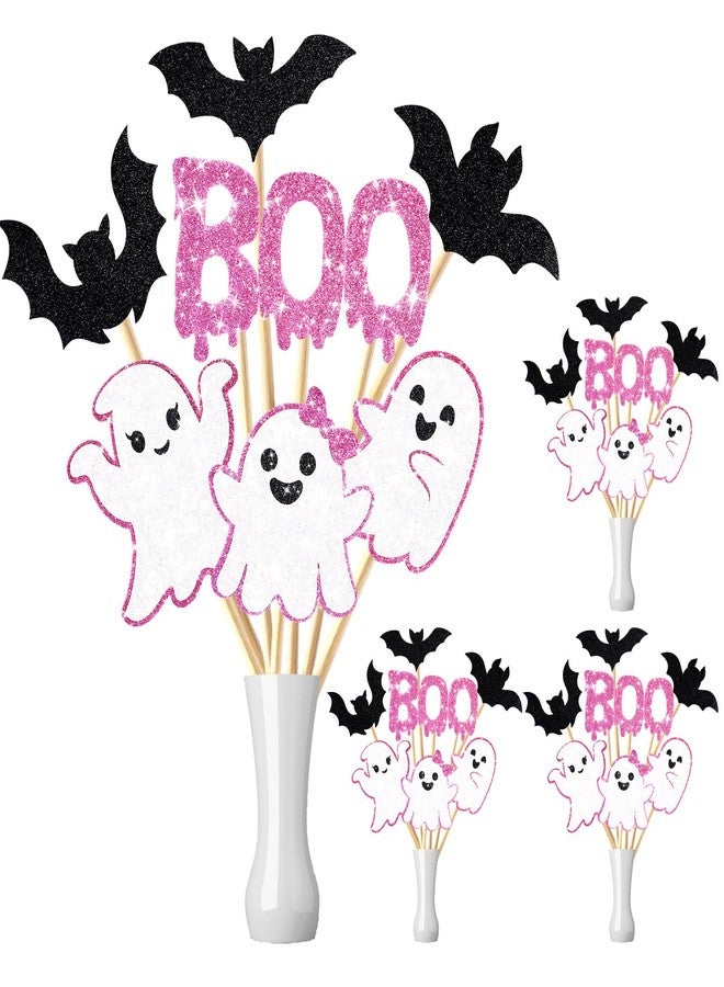 تاوباري زينة حفلات الهالوين الوردية من TaoBary، 36 قطعة، عصي مركزية على شكل شبح وردي لامع، زينة طاولة على شكل شبح الهالوين، زينة طاولة مرعبة براقة لحفلات استقبال المولود الجديد - Image 1