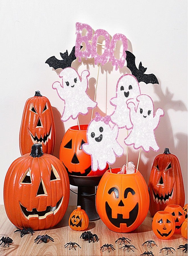 تاوباري زينة حفلات الهالوين الوردية من TaoBary، 36 قطعة، عصي مركزية على شكل شبح وردي لامع، زينة طاولة على شكل شبح الهالوين، زينة طاولة مرعبة براقة لحفلات استقبال المولود الجديد - Image 4