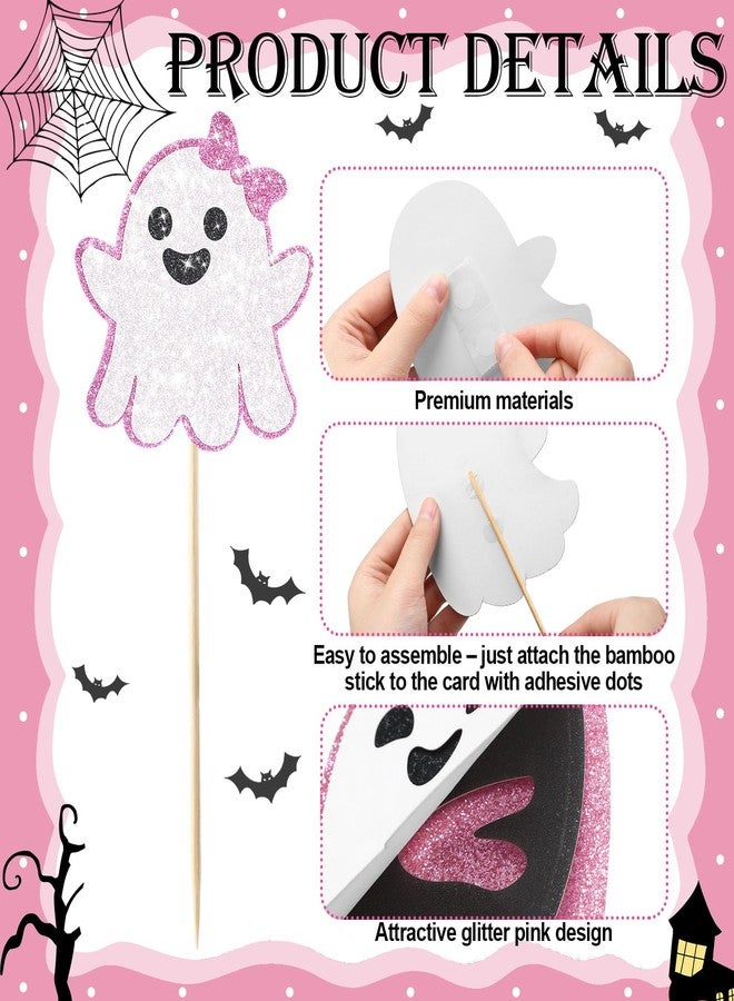 تاوباري زينة حفلات الهالوين الوردية من TaoBary، 36 قطعة، عصي مركزية على شكل شبح وردي لامع، زينة طاولة على شكل شبح الهالوين، زينة طاولة مرعبة براقة لحفلات استقبال المولود الجديد - Image 3