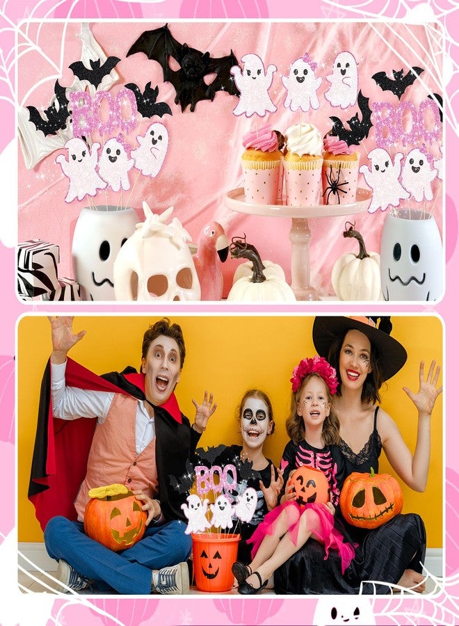 تاوباري زينة حفلات الهالوين الوردية من TaoBary، 36 قطعة، عصي مركزية على شكل شبح وردي لامع، زينة طاولة على شكل شبح الهالوين، زينة طاولة مرعبة براقة لحفلات استقبال المولود الجديد - Image 5