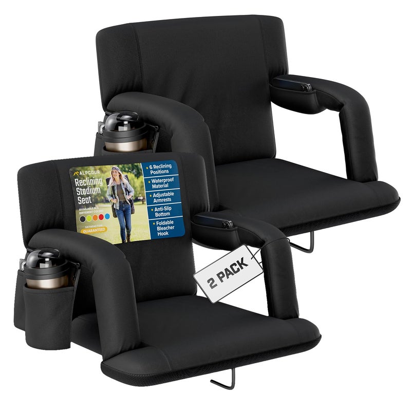 Alpcour Alpcour Reclining Stadium Seat  Wide Bleacher Chair with Back Support and Cushion Armrests Side Pockets and Bleachers Hook  Best Stadium Seats Chairs for Camping Kayak  Paddle Board Backs 