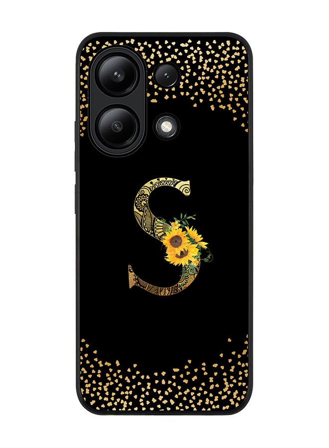 Stylizedd Rugged Black edge case for Xiaomi Redmi Note 13 4G, Cover Custom Monogram Initial Letter Mandala Floral Pattern Alphabet - S ( Black ) - Image 1