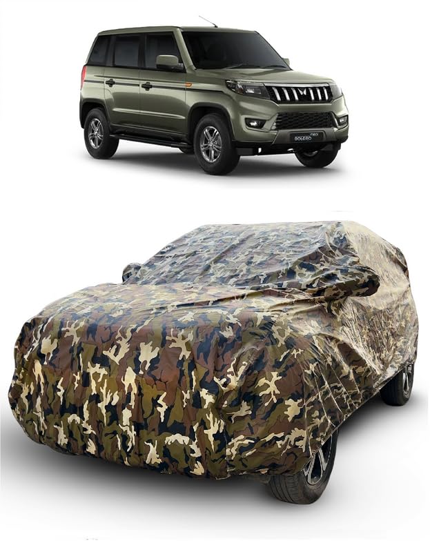 Carigiri Waterproof Camouflage Military Jungle Print Car Body Cover for Mahindra Bolero Neo(100% Waterproof,Triple Stitched,Mirror Pocket,UV Resistant,Dustproof)(Models-2021,2022,2023) - Image 1