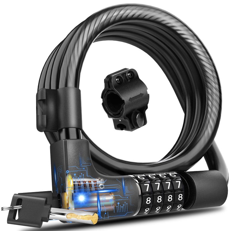 KEYSTP Bike Lock Cable with Combination Key,Password Lost Retrievable Bicycle Lock Anti-Theft,Resettable Bike Combination Lock with Mounting Bracket - Image 1