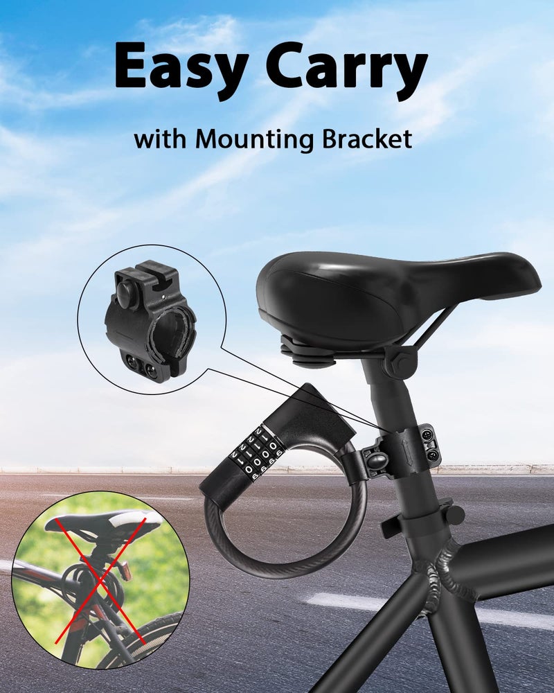 KEYSTP Bike Lock Cable with Combination Key,Password Lost Retrievable Bicycle Lock Anti-Theft,Resettable Bike Combination Lock with Mounting Bracket - Image 4