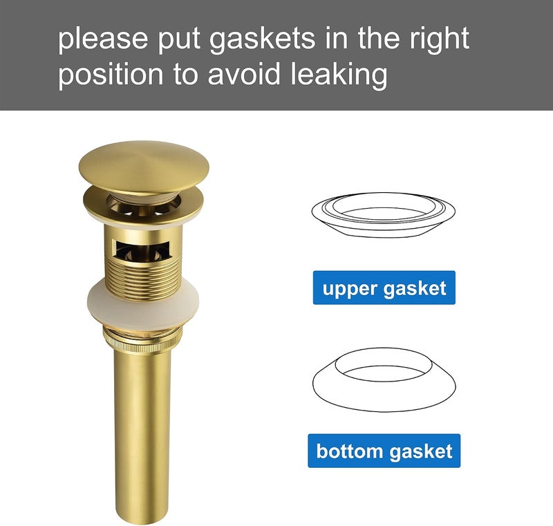 SHAMANDA Brass Bathroom Sink Drain, Vessel Vanity Sink Pop Up Drain Stopper with Overflow Lavatory Drain Assembly, Brushed Gold, DS101-3 - Image 5